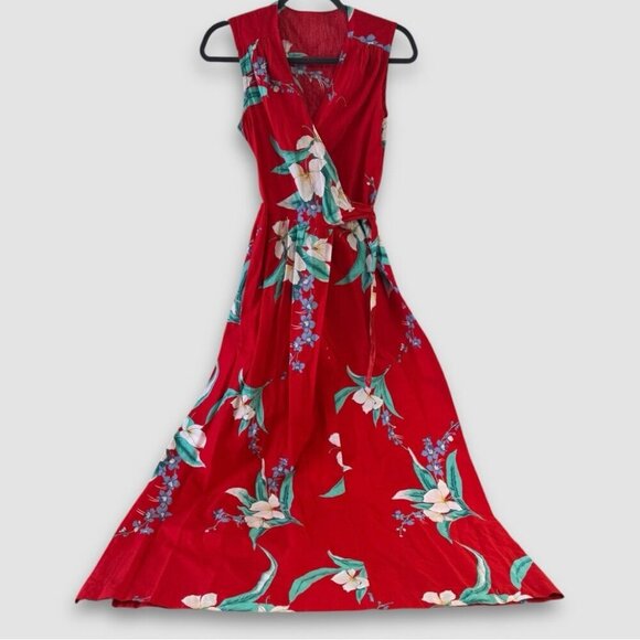 Waltah Clarke's Vintage Hawaiian Red Floral Maxi Dress Size Medium - Picture 2 of 15